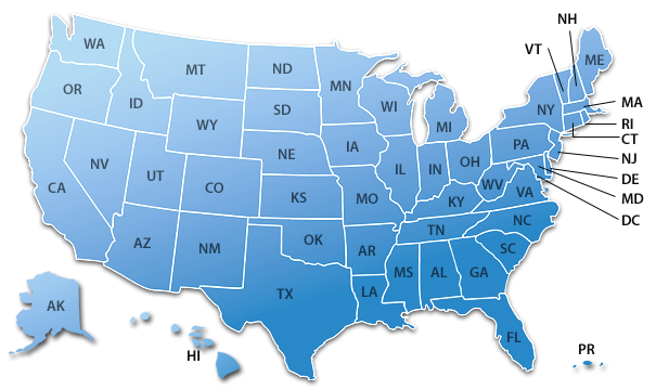 Map of the United States, showing Current AHRQ Health Information Technology Programs. See below for text links to State information